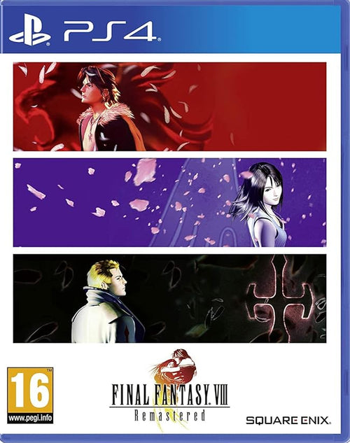 PlayStation 4 game case for 'Final Fantasy VIII Remastered' with character images and branding.